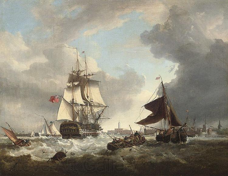 George Webster A '74' shortening sail as she passes through the entrance to Portsmouth harbour Spain oil painting art